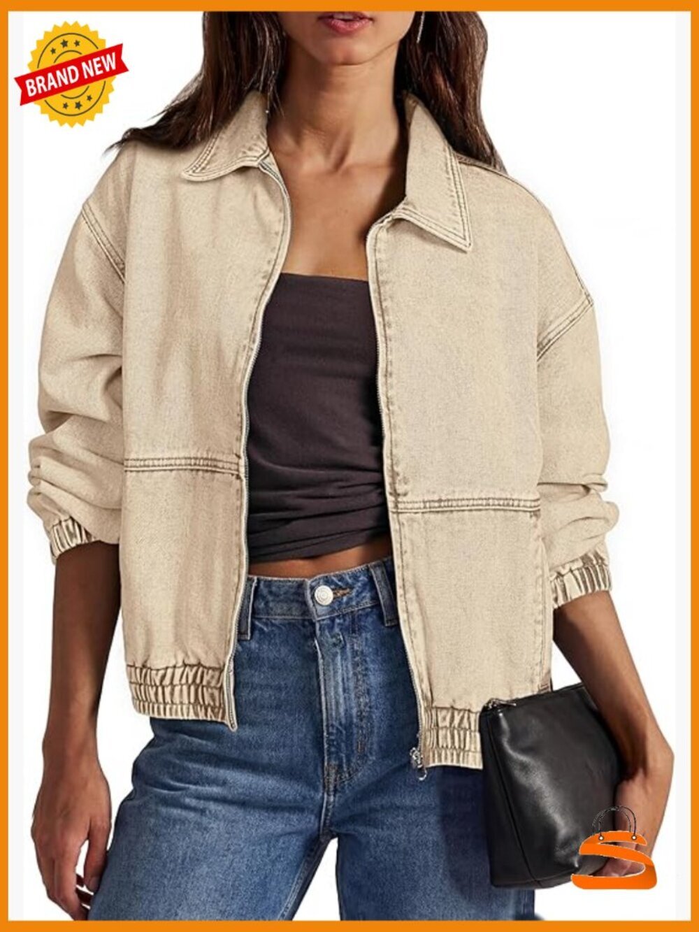 Oversized Denim Jacket Trendy Casual Zip Up Long Sleeve Loose Fit